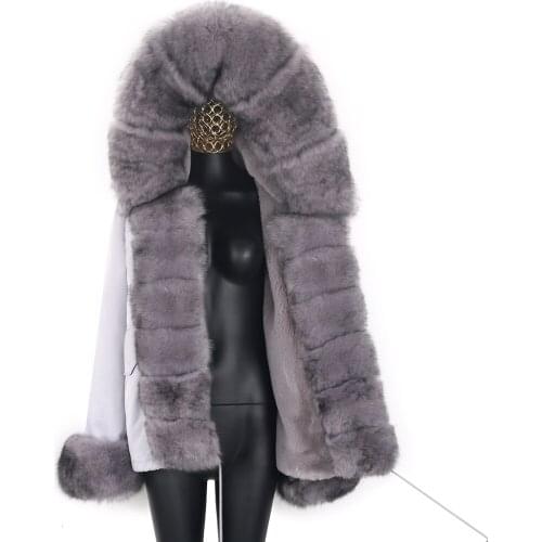 2021 New Winter Real Fox Fur Collar Women Fur Coat Leather Jackets Womens Winter Parka Warm Faux Rabbit Fur Lining Parkas