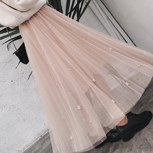 Womens Spring Fashion Skirts Autumn Style Tulle Long Skirt Office Ladies Sweet Clothing Female Cloth LWL216
