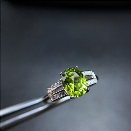 Women rings Natural peridot ring 925 sterling silver Wholesale Fine jewelry Gemstone Peridot ring 6*8mm gem