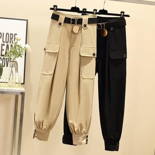Plus Size Womens Work Pants Autumn New Pants All-match Thin Loose Pants Black Womens Clothing Trousers Overalls 4XL 45/100KG