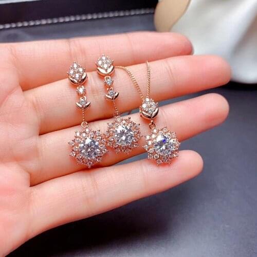 2020 new style 2ct moissanite Lady Necklace and stud earrings real 925 silver GRA certificate girl birthday gift fashion