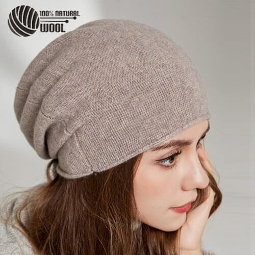 100% Australian Wool Winter Knit Slouchy Beanie Hat Cashmere Skullies Hats For Women Caps Men