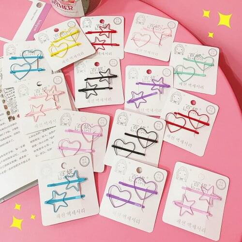 2PCS Candy Color Hairpins Girly Pink Love Heart Star Baby Girls Headwear Women Children Hair Accessories Hair Clips For Gift