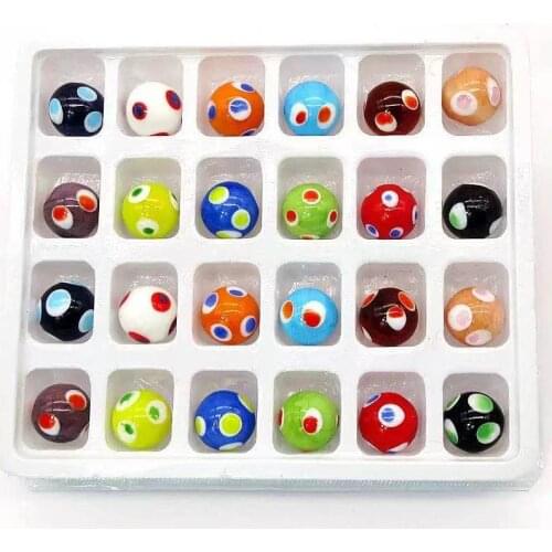 24pcs Mixed Handmade Lampwork Art Glass Marbles Ball Creative Evil Eye Pattern Design 16mm Kids Play Toy Pellet Home Vase Decor