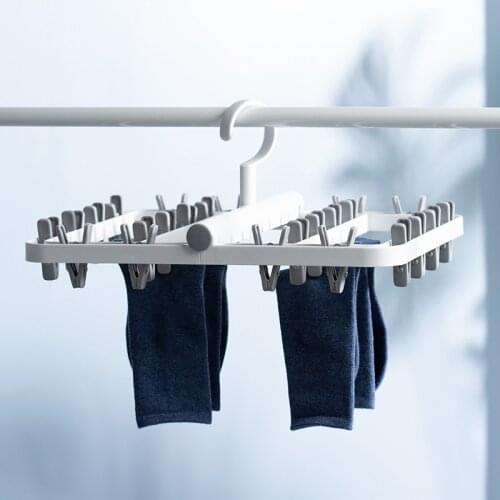 24 Clip Storage Rack Foldable Multi-Function Drying Rack Windproof Anti-Wrap Hanger Underwear Socks Clip Fixed Device
