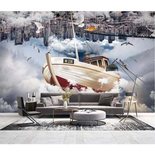 Custom photo 3d wallpaper City building sailboat cloud sky living room home decor 3d wall murals wallpaper for walls 3 d