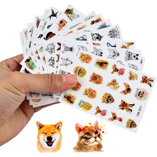 3D Cute Puppy Nail Art Stickers Abstract Geometric Animal Panda Leaf Flower Cool English Letter Nail Decal Fashion Nails Decora