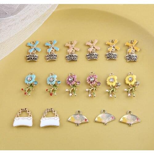 6pcs Korean Style Statement Earrings Sage Flower Pendant Handbag Bag Fan Cute Cartoon Earring For Girls sweet Diy Jewelry Making