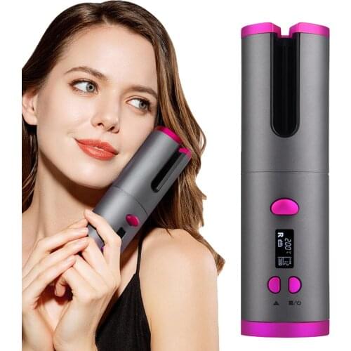 Wireless Automatic Hair Curler Portable USB Rechargeable Rotating Curling Iron Women Girl LCD Display Curly Machine Styling Tool