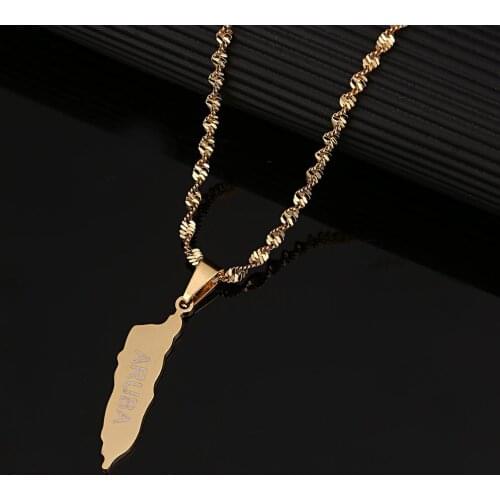 Stainless Steel Aruba Map Pendant Necklace Caribbean Islands Maps Chain Jewelry