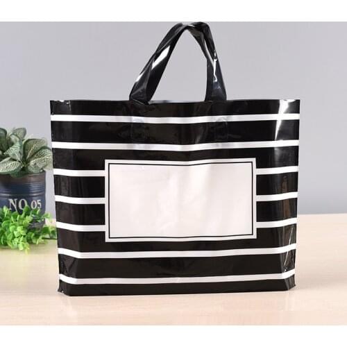 Black White Stripe Clothing Gift Bag Plastic Gift Bag Shopping Plastic Bags With Handles 10pcs 33x24+6cm Can Custom Logo