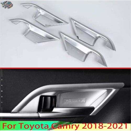 For Toyota Camry 2018 2019 Car Decoration ABS Chrome Matte Inner Door Handle Cover Catch Bowl Trim Insert Bezel Frame Garnish