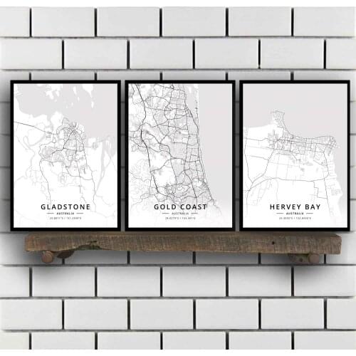 Gladstone Gold Hervey Hobart Launceston Mackay Melbourne Mildura Newcastle Nowra Perth Port Macquarie Australia Map Poster