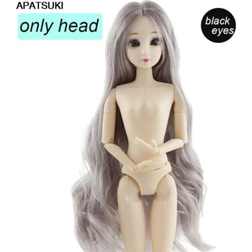 Pretty Black Eyes Doll Heads For 1/6 BJD Doll Heads with Long Grey Hair Head for 11.5" Dollhouse Accessory Kids DIY Toys