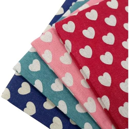 Lovely Heart-Shape Printed Cotton Linen Patchwork Fabric Knitted Bad Sheet Material DIY Handmade Sewing Canvas Cloth For Pillow