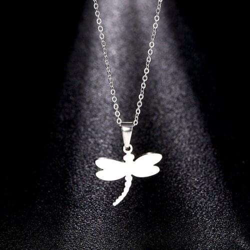 Stainless Steel Minimalist Jewelry Dragonfly Pendant Necklace Female Fashion Choker