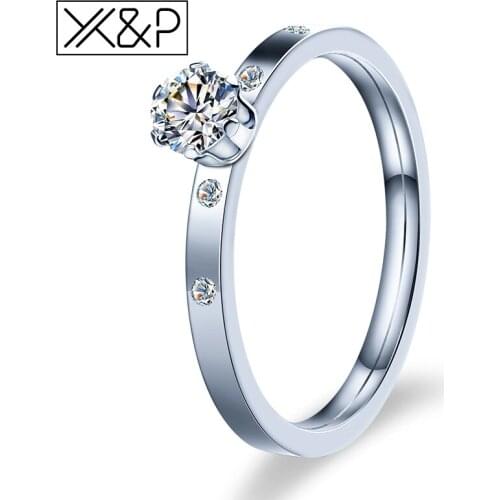 X&P Fashion Brand Rose Gold Silver Color Zircon Crystal Couple Rings for Women Wedding 316 L Stainless Steel Finger Ring Jewelry