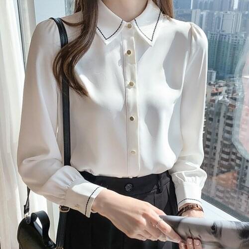White Chiffon Shirt Womens Long-sleeved Spring Design Sense Niche Hit Color Inner Base Coat Professional Formal Shirt