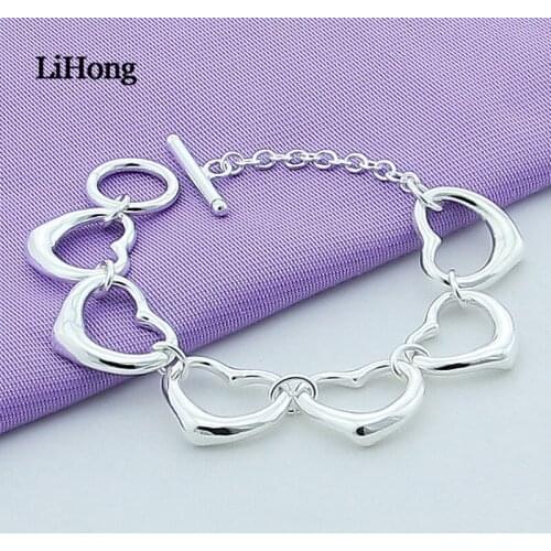 Fashion 925 Silver Bracelet Six Hearts Heart Silver Woman Charm Jewelry Bracelet Gift