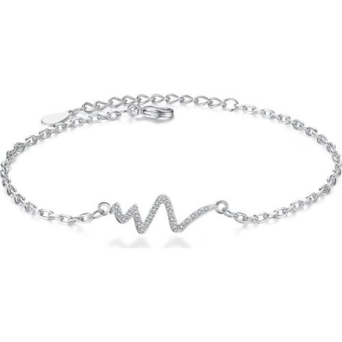 ModaOne 925 Sterling Silver Bracelet Cross Lightning Simple ECG Heart Bracelets & Bangls For Women Spulseras