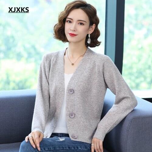 XJXKS Fashion single-breasted cardigan women sweater autumn winter 2021 new high-end wool knitted sweater women coat