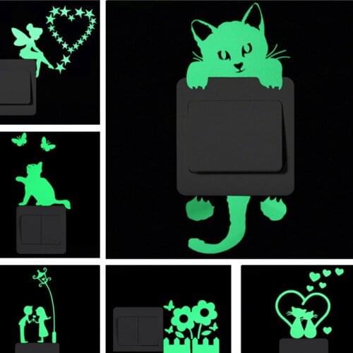 Cartoon Luminous Switch Sticker Glow in the Dark Cat Sticker Home Decoration Removable Wall Decals Valentine Party Wall Decor