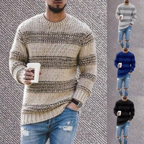 European and American mens pullover sweater for fall/winter 2021 new knit sweater plus size striped casual sweater for men
