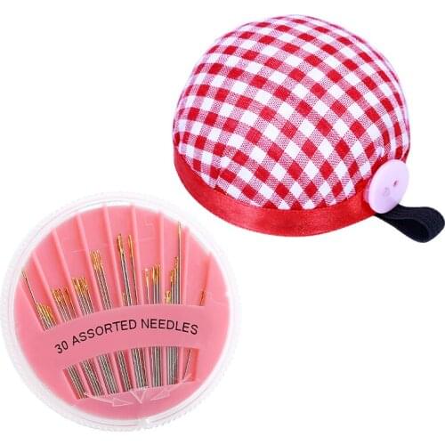 MIUSIE Sewing Kit Hand Sewing Needle Ball Shape Sewing Needle Cushion with Elastic Wrist Belt for Cross Stitch Sewing in Home