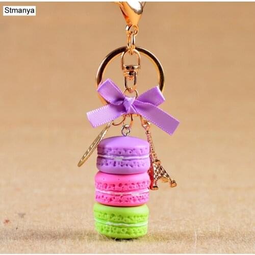 New Cake Key chain Women fashion cute France Cake Macarons Key Ring charm female wedding Party gift Jewelry key holder