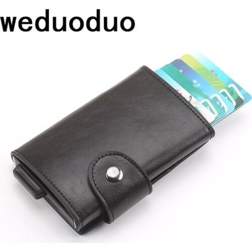 Weduoduo New RFID Blocking Credit Card Holder Men Aluminum Metal Business ID Card holder Fashion Slim PU Leather Mini Wallet