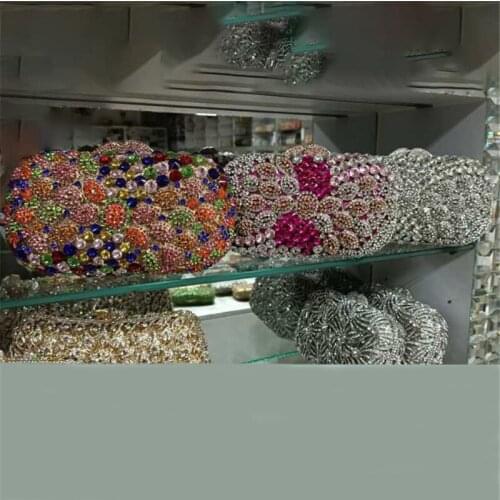 New Shoudler Square Shape Women Evening Bag Luxury Crystal Women Clutch 3D Flower Party Evening Bags Ladies Party Small Purse