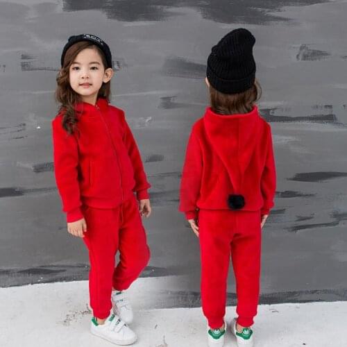 2018 new winter Girls Kids boys plus velvet suit coat Jacket + trousers pants two-piece baby Clothes Children Clothing 20W