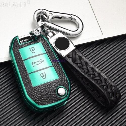 New Arrival Leather+TPU Car Folding Key Case Full Cover Shell For Peugeot 3008 208 308 508 408 2008 407 307 4008 For Citroen C4