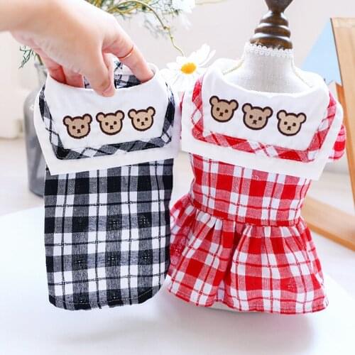 Pet clothes for small dog cat Spring and summer two leg shirt three bears student skirt dog dress Teddy bear dog cat clothing