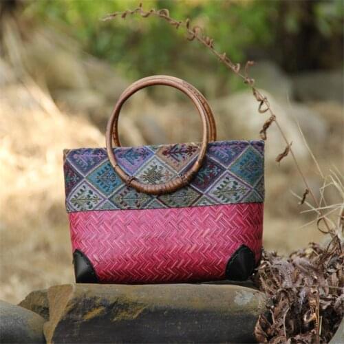 25x14CM Original Retro Japanese Handmade Woven Bag Mini Bamboo Bag Tea Ceremony Storage Handbag a6109