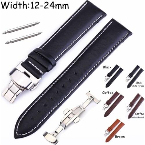 Replacement Watch Strap 12mm 14mm 16mm 18mm 19mm 20mm 22mm 24mm Watch Band Butterfly Buckle Genuine Leather Watchband