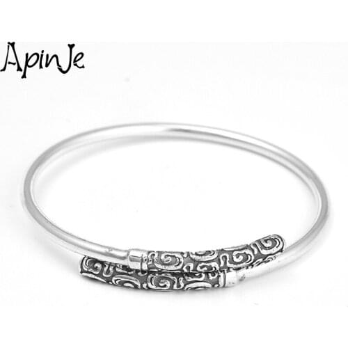Apinje Silver Bangles 925 Sterling Silver Simple Bangles for Women Men Trendy Jewelry