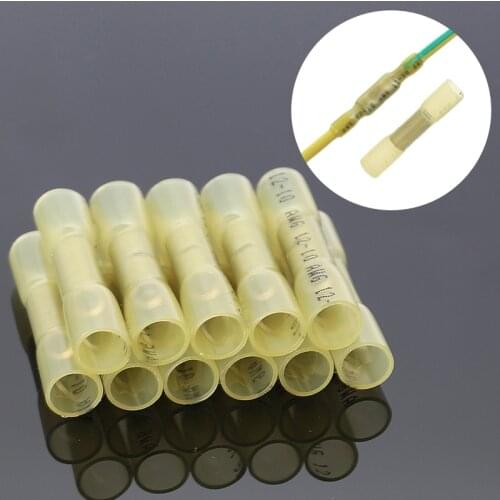 20/30/50Pcs Heat Shrink Butt Wire Connectors AWG 12-10 4-6mm2 Yellow Waterproof Insulated Automobile Wire Cable Terminals