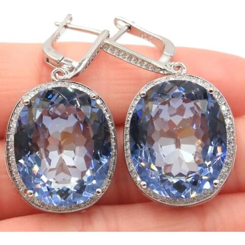 40x21mm Unique Big 17.5g 22x18mm Fire Violet Mystic Topaz Cubic Zircon Women Dating 925 Sterling Silver Earrings Eye Catching