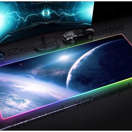 XGZ Large RGB Mouse Pad Black Lock Edge Universe Planet HD Earth Pattern Custom Computer Keyboard Desk Mat Rubber Non-slip Xxl