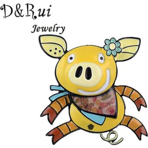 Cute Enamel Pin Badge Women Scarf Metal Alloy Yellow Animal Pig Pins and Brooches for Children Kids Gift Dresses Coat Jewelry