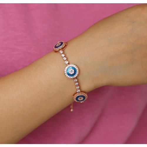 Romantic Zirconia Pretty eye tennis Bracelet For Women Trendy Rose Gold Color Jewelry Shiny Colorful Tennis Bracelet bangles