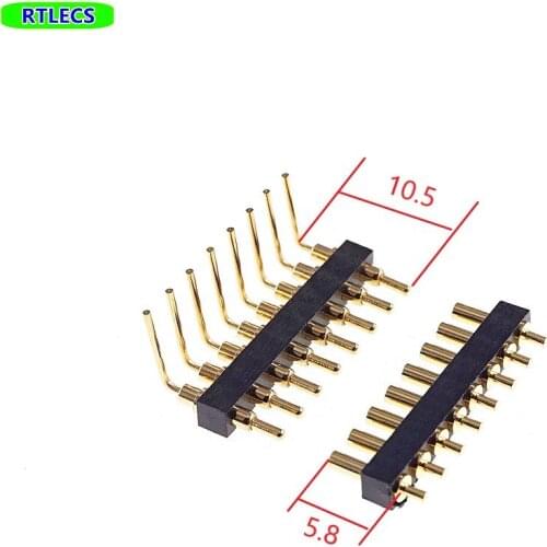1 piece Spring Loaded Pogo Pin 8 Position 2.54 mm Pitch Male Pin Right Angle 10.5mm Height Female 5.8 Straight Throug Holes
