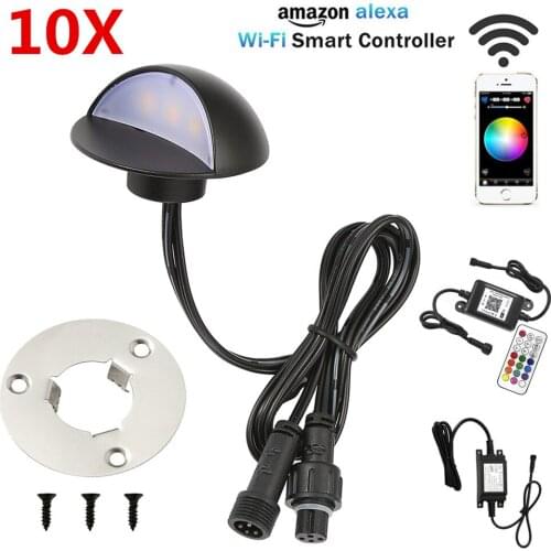 10PCS Smart Home Wifi Controller 50mm RGB 12V 1W Low Voltage Black Half Moon LED Deck Stair Post Light Step Fence Wall Lamp