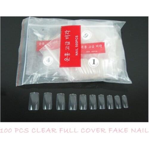 100pcs Fashion Clear Natural Full Cover Acrylic Nails Tips False Nail Art Tips Fake Nail With Plastic Box Wholesale