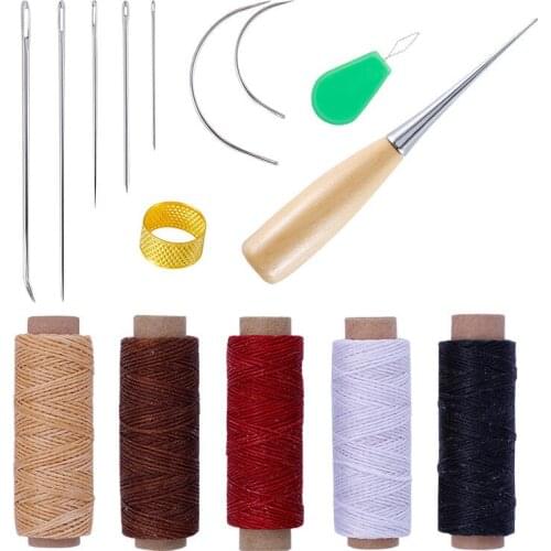 15PCS Leather Craft Tools with Hand Sewing Needles Drilling Awl Waxed Thread and Thimble for Leathercraft Tool Sets