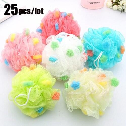 25 pcs Large color bathing bath ball rubbing back and shower flower cleaning Mesh Shower wash Sponge product Random Color
