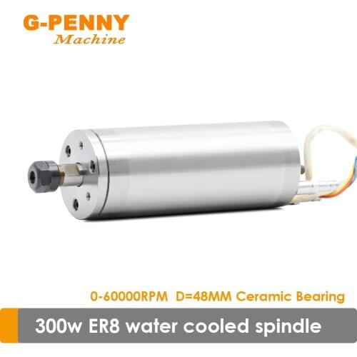 300w ER8 Water cooled spindle motor 75vAC 10000-60000rpm Water cooling for Intricate carvings 1000Hz Dimeter 48mm*130mm