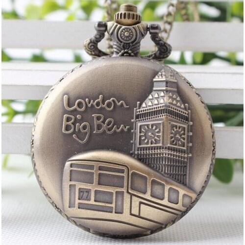 Big Ben creative Bronze antiques Flip clock men and woman Good quality steampunk pocket watches gift PO577