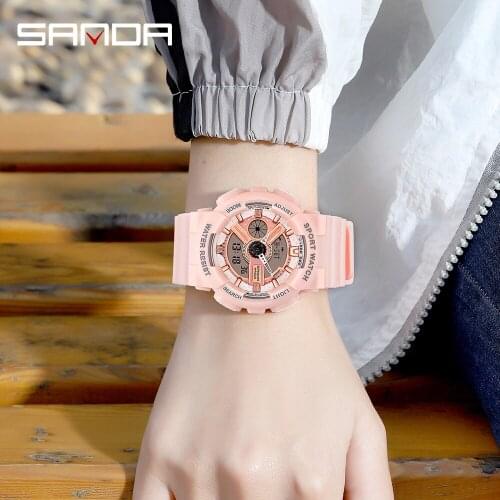 SANDA G style sports ladies watch casual LED digital watch military waterproof casual watch ladies chronograph alarm clock 2021